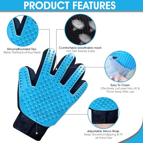 Upgrade Pet Grooming Gloves, Grooming Gloves for Dogs, Cats, Rabbits & Horses with Long and Short Hair, Efficient Pets Hair Remover Mittens - 1 Pair (Sky Blue) - color: Sky Blue