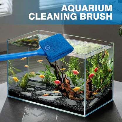 Promising Aquarium Cleaning Brush, Double Sided Sponge Fish Tank Scrubber | Non-Slip Handle Algae Cleaner Tool with 3 Replacement Pads for Aquariums and Fish Tanks, Easy Aquarium Maintenance