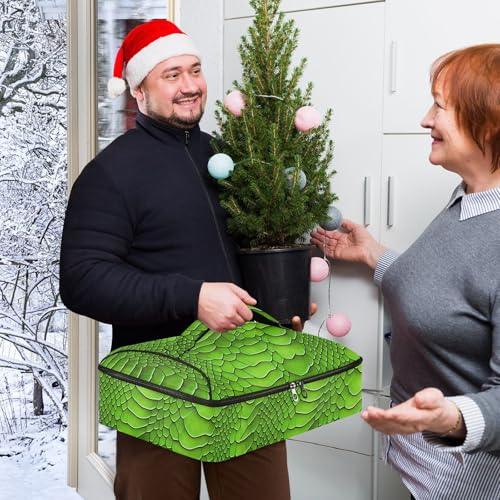 Green Snake Scales Pattern Casserole Carrier Bag, Thermal Insulated Food Tote, Hot & Cold Dish Storage Case for Picnic Camping Parties
