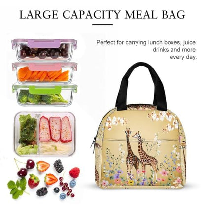 Giraffe Flowers Lunch Bag for Women Men | Insulated Lunch Box Leakproof Food Meal Containers Reusable Foldable 6L Capacity Lunch Tote Bags for Work Picnic Travel - color: style-16