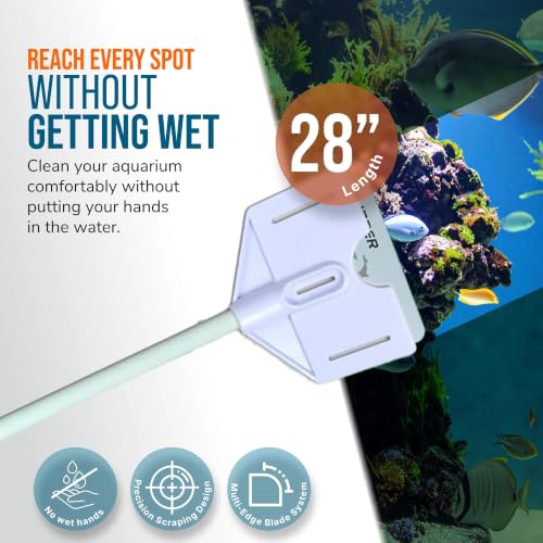 FLIPPER Platinum Hand Algae Scraper – Aquarium Glass and Acrylic Cleaner with Precision Scraper Design, Fish Tank Cleaning Tool for Freshwater & Saltwater Aquariums (28” Rigid Shaft) - size: 28 Inches