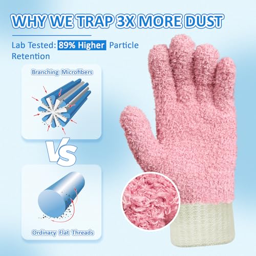 MIG4U Microfiber Dusting Gloves House Cleaning Glove for Blinds, Windows, Shutters, Furniture, and Car, Reusable Lint-Free Pink 1 Pair S/M - color: Pink 1 Pair, size: Small-Medium