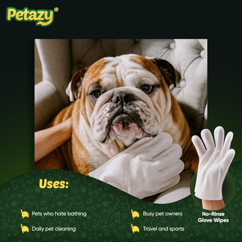 Pet Glove Wipes for Dogs & Cats – Hypoallergenic Thick Cleaning Gloves with Aloe & Coconut Oil for Paws, Face, Ears & Butt, Instant No Rinse Grooming Wipes to Deodorize and Hydrate, 25 Pack - color: 25 Glove Wipes