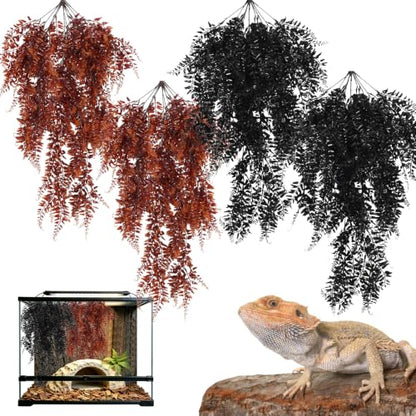 Hamiledyi Reptile Plants Hanging Terrarium Plants 4 Pack Fake Artificial Leaves with Suction Cup for Snake, Lizard, Chameleon (Red & Black) | 4 Pack Fake Artificial Leaves with Suction Cup, Snake Foliage, Reptile & Amphibian Habitat Plants for Chameleon (