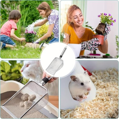 Soil Sifter for Gardening 3 Pack, Stainless Steel Garden Sand Soil Compost Sifter with Handle (2/3.8/5 mm Mesh), Gardening Tool & Reptile Sand Scoop for Litter Cleaning, Rocks Shell Sifting