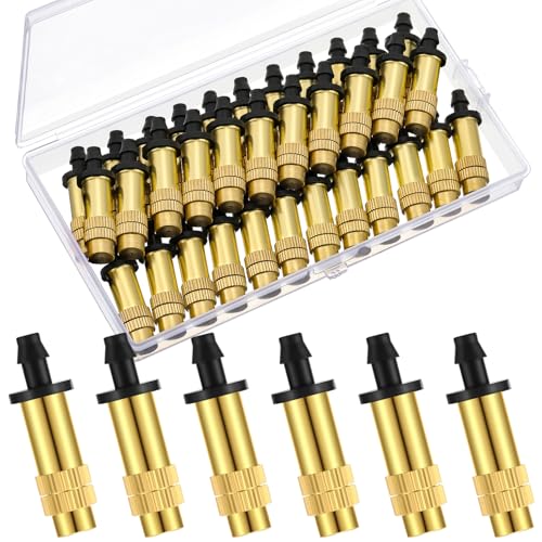 50 Pack 1/4" Misting Nozzles, Adjustable Copper Irrigation Atomizing Spray Emitters Drip Sprinkler Heads for Garden, Greenhouse, Agricultural, Patio Misting, Outdoor Cooling System(Long) - style: Long