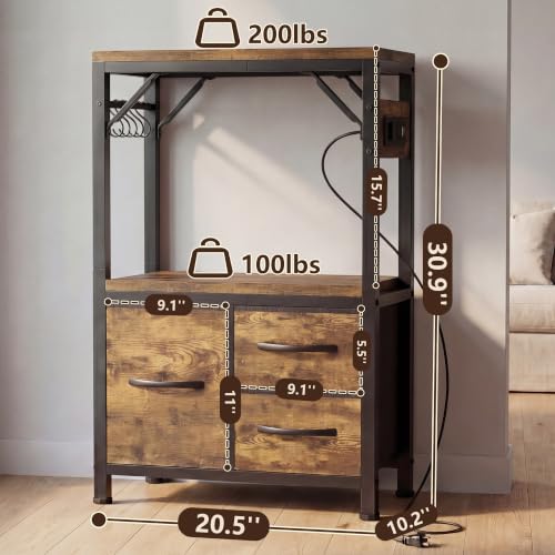 Heybly 5-10Gal Fish Tank Stand with Drawer, Power Outlet,200lbs HAS002SSR-1 | Aquarium Stand,Heavy Duty Metal Frame for Fish Tank, Turtle & Reptile Terrarium, 20.5" × 10.2" Top, Rustic Brown - color: Rustic Brown, size: 5-10 gal