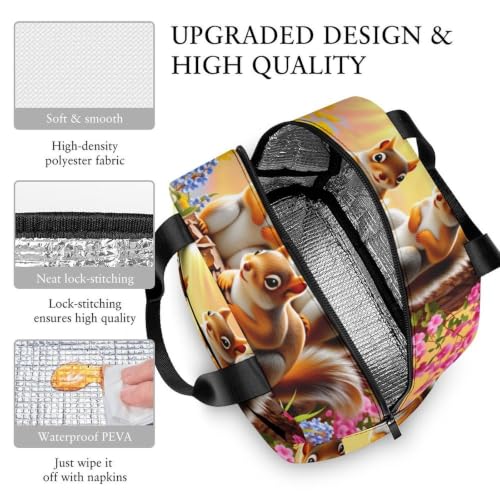 Sunny Garden Squirrel Lunch Bag for Women Men | Insulated Lunch Box Leakproof Food Meal Containers Reusable Foldable 6L Capacity Lunch Tote Bags for Work Picnic Travel - color: style-19
