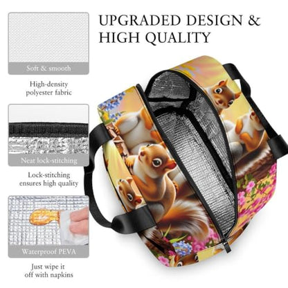 Sunny Garden Squirrel Lunch Bag for Women Men | Insulated Lunch Box Leakproof Food Meal Containers Reusable Foldable 6L Capacity Lunch Tote Bags for Work Picnic Travel - color: style-19