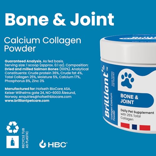 Brilliant Bone & Joint Supplement for Dogs - High Strength Calcium & Collagen Powder for Joint & Hip Support, Essential Supplement for Dog’s of All Ages - 10.6 Oz