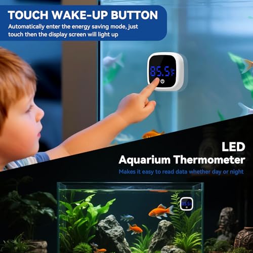 Rechargeable Digital Aquarium Water Thermometer with HD LED Screen, Display ±1℉, Fish Tank Decoration Accessories for Betta Axolotl Shrimp Turtle Reptile & Aquatic