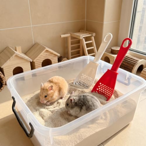 2 PCS Litter Scooper Small Holes, Plastic Hamster Sand Bath Shovel, Cat Litter Box Scoop Cleaning Tool for Guinea Pig Reptile Hamster Cage Accessories