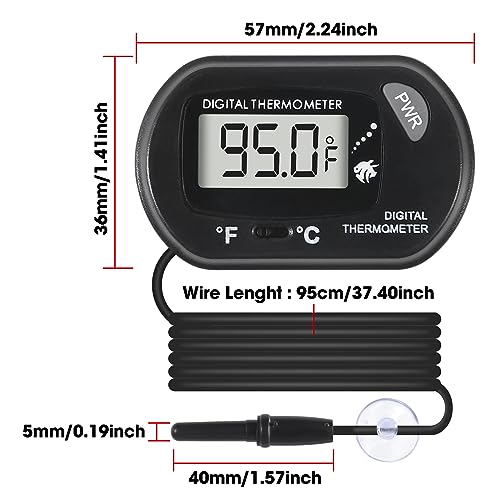 Digital Aquarium Thermometer with LCD Display - Water-Resistant Sensor Probe and Suction Cup for Fish and Reptile Tanks (Fahrenheit/Celsius) - size: 1 PCS