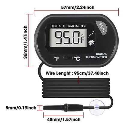 Digital Aquarium Thermometer with LCD Display - Water-Resistant Sensor Probe and Suction Cup for Fish and Reptile Tanks (Fahrenheit/Celsius) - size: 1 PCS
