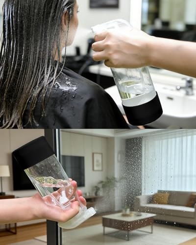 2 Pack 360° Glass Spray Bottles with Silicone Sleeve Black | 360° Inverted Spray Nozzle, Gravity Ball Designed for Cleaning Crack & Crevice, Leak-proof and Pressure-Resistant Design - color: Black