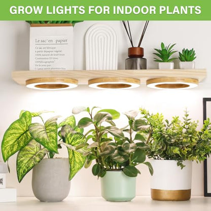LORDEM 6.3" Bamboo Ceiling Grow Lamp for Indoor Plants, 216 LEDs Full Spectrum Halo Plant Light, Under Cabinet Grow Lights with 4/8/12H Auto Timer Switch Modes, 4 Dimmable Brightness Levels, Tri Head - color: Triple Light--Bamboo