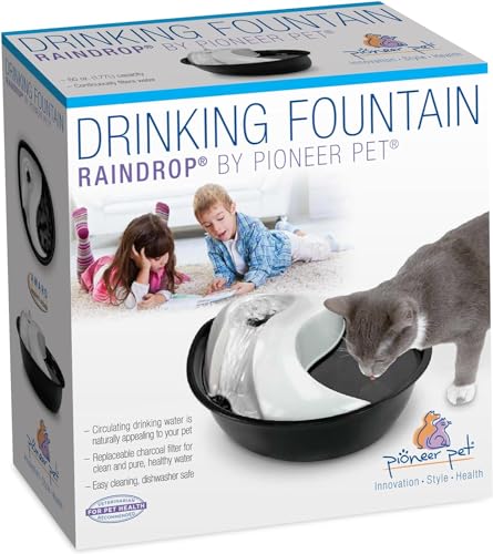 Pioneer Pet Raindrop Fountain, Pet Drinking Fountains (60 oz., Plastic -Black & White) - color: Plastic (Black & White)