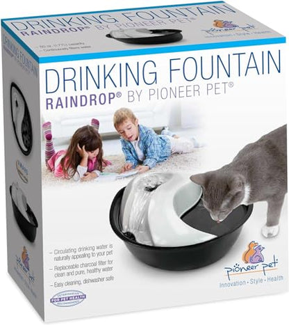 Pioneer Pet Raindrop Fountain, Pet Drinking Fountains (60 oz., Plastic -Black & White) - color: Plastic (Black & White)