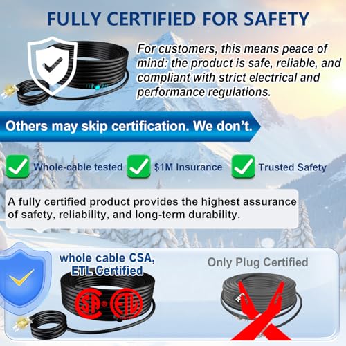 Heat Tape for Water Pipes, 7W/FT Constant Wattage Cable 9FT | Protects water-filled metal and plastic pipes from freezing. Install in a straight line only. CSA & ETL certified. - style: 9 Feet