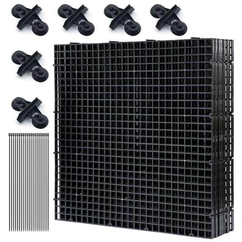 LINLAN Aquarium Fish Tank Dividers Set, 8 Pcs 30X30 cm Aquarium Grid Plastic with 6 Pcs Sucker Clips and 20 Pcs Cable Ties, Egg Crate for Fish Isolation(Black) - color: Black, size: L