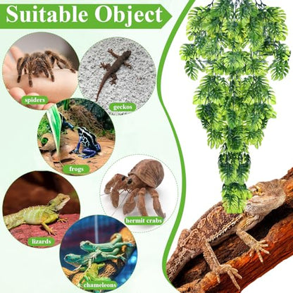 8 Pack Reptile Plants Terrarium Hanging Plant Vine Boston Climbing Terrarium Plant with Suction Cup for Bearded Dragons Lizard Crested Gecko Snake Crab Tank(Popular Series,Green) - style: Popular Series