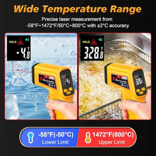 FKM Rechargeable Infrared Thermometer Gun,13-Point Laser-High Precision | -58°F~1472°F Non-Contact Laser Thermometer Gun,Digital IR Temperature Gun for Cooking,Griddle,Oven,HVAC,Automotive,Industrial - color: Amber