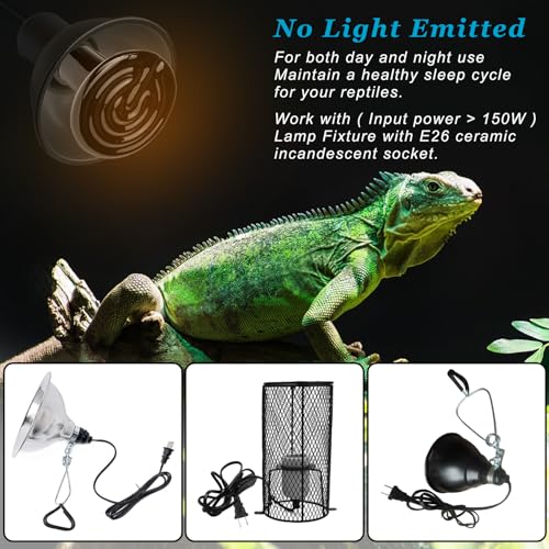 150W 2 Pack Reptile Heat Bulb, Beared Dragon Ceramic Heat Emitter, E26 No Light Night Use Heater Bulbs for Turtle, Lizard, Snake, Amphibians, Pet Brooder Coop Chicken (150W-Large Tank) - color: 150w-large Tank