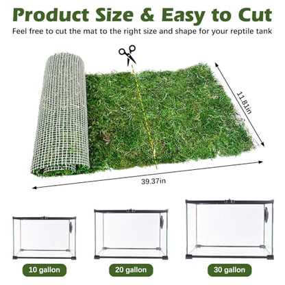 Reptile Carpet Cuttable Terrarium Mat Artificial Moss Reptile Liner Green Substrate Flooring Bearded Dragon Tank Accessories for Leopard Gecko Lizard Snake Tortoise (11.81" x 39.37") - size: 12" x 40"