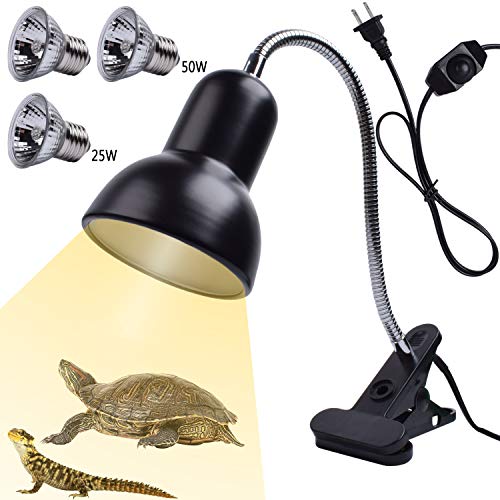 Reptile Heat Lamp UVA UVB Reptile Heating Light Adjustable 50W Turtle Basking Spot Aquatic Lamps for Aquatic Lizard Snake Chameleons Amphibians with 3 Bulbs