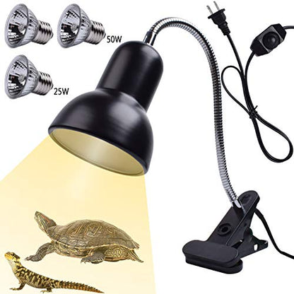 Reptile Heat Lamp UVA UVB Reptile Heating Light Adjustable 50W Turtle Basking Spot Aquatic Lamps for Aquatic Lizard Snake Chameleons Amphibians with 3 Bulbs
