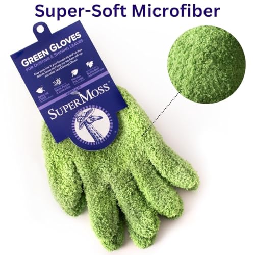 SuperMoss (01710) Microfiber Dusting Gloves for Plants – Gentle Leaf Shine & Cleaner for Houseplants, Reusable Indoor Plant Care Accessories, Durable and Washable Dusting Mitts, Universal Fit, Green