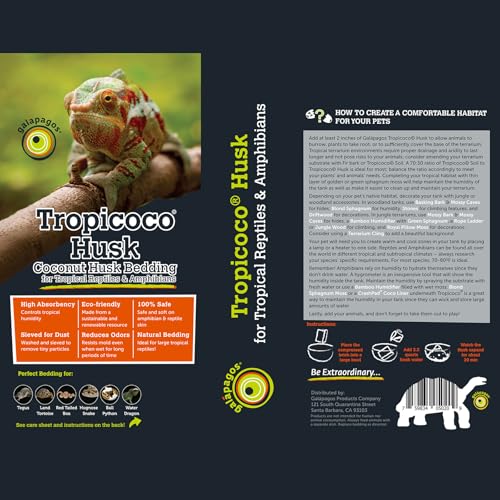 Galápagos (05020) Tropicoco® Husk Bedding for Reptiles, Amphibians, & Terrariums High Absorbency, Eco-Friendly, Dust-Free Perfect for Water Dragons, Tortoises, Snakes, & More, 8QT Compressed Brick - size: 8 QT Compressed Brick (Pack of 4)
