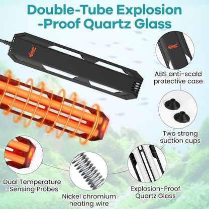 hygger Submersible Aquarium Heater, Adjustable Temperature Fish Tank Heater with Overheat & Dry Run Protection Alarm for Freshwater Saltwater Fish Tanks, 300W for 40-70 Gallon - size: 300W