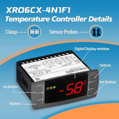 XR06CX-4N1F1 Thermostat Controller with Sensor Probe for Dixell | Programmable Temperature Controller Replacement for Dixell XR06CX 4N1F1. Perfect for 120V Commercial Refrigerators Freezer - size: XR06CX-4N1F1