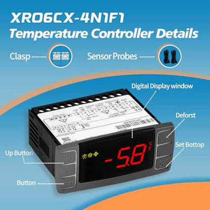 XR06CX-4N1F1 Thermostat Controller with Sensor Probe for Dixell | Programmable Temperature Controller Replacement for Dixell XR06CX 4N1F1. Perfect for 120V Commercial Refrigerators Freezer - size: XR06CX-4N1F1