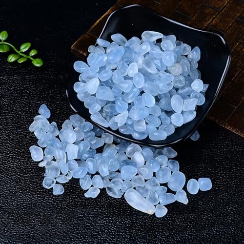 Erliway 7-9mm Celestite Healing Crystal Chips for Crafts, 100g | Natural Crushed Crystal Stones Tumbled Chips for Vase Filler Aquarium Gravel, Meditation Chakra Balancing, Candle DIY Making - color: Celestite