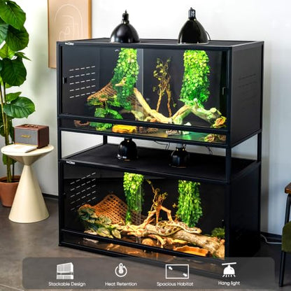 3-Tier Stackable 40x16x16 44 Gallon PVC Reptile Enclosure System, Three Habitats with Spacer Kits