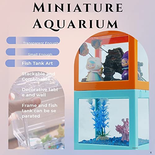 Small Betta Fish Tank, Stackable Mini Fish Tank Aquarium Tank Kit, 3/5 Gallon Rectangular Fish Bowl with Aquarium Gravel Decoration, Tiny Cube Tank for Seaweed Balls Sea Monkeys - color: Green