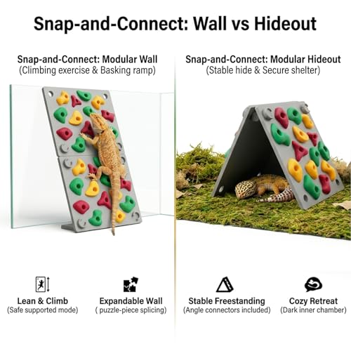TIMSO Modular Reptile Climbing Wall & Hideout | Splicable Rock Board, Habitat Enrichment Decor, For Bearded Dragon, Leopard Geckos, Lizards, Snakes, Chameleons & Tree Frogs