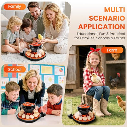 12 Egg Incubator for Hatching - Chicken, Duck, Quail & Goose – Automatic Egg Turner, Temperature & Humidity Control, Digital LED Display, Auto Water Refill System – Starter Kit with Plush Chick House