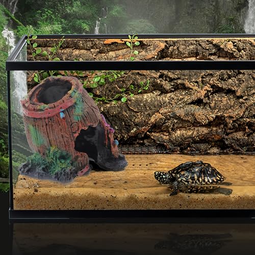 Resin Lizard Hideout and Reptile Hide Cave Decorative Habitat Shelter for Terrarium, Slant Barrel Design Reptile Tank Decor for Lizards, Turtles, and Amphibians