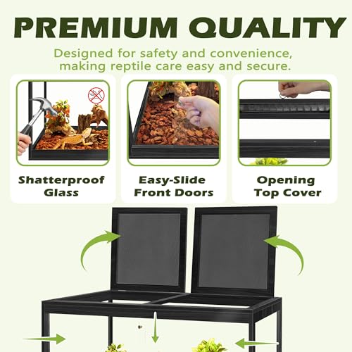 31 Gallon Bearded Dragon Tank, 24 x 16 x 16 Inch Tempered Glass Reptile Enclosure with Metal Mesh Top, Lockable Sliding Front Doors, Large Lizard and Snake Terrarium, Black - color: Black, size: 31 Gallon (24x15.5x15.5 Inch)