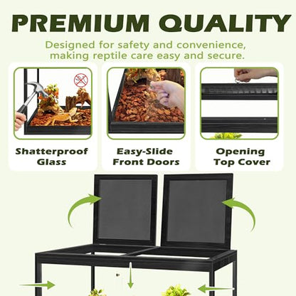 31 Gallon Bearded Dragon Tank, 24 x 16 x 16 Inch Tempered Glass Reptile Enclosure with Metal Mesh Top, Lockable Sliding Front Doors, Large Lizard and Snake Terrarium, Black - color: Black, size: 31 Gallon (24x15.5x15.5 Inch)