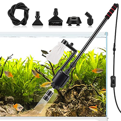 AQQA Aquarium Gravel Cleaner, 6-in-1 Fish Tanks Gravel Vacuum Cleaner Set | Remove Dirt, Change Water, Wash Sand, Water Shower, Water Circulation (20W, 320GPH)