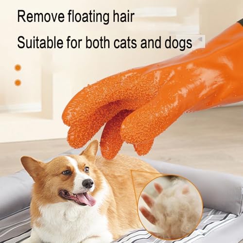 YOFANG 27.6" Extra Long Pet Grooming Bathing Gloves for Dogs & Cats | Anti-Bite Anti-Scratch Hair Removal Cat Bath Glove with Soft 3500+ Particles, Waterproof Rubber Washing Gloves,Orange/Green