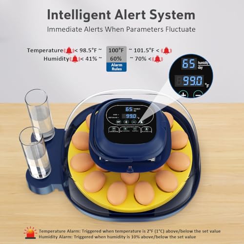 18 Egg Incubator for Hatching Eggs with Automatic Turning, Digital Temperature & Humidity Control, Built-in Egg Candler & Auto Water Refill, 360° Clear View for Chicken