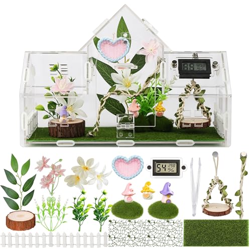 23-in-1 Jumping Spider Enclosure Kit, Acrylic Tarantula Terrarium with Full Accessories & Decor Set, Complete Small Habitat for Praying Mantis Insect Reptile, 11.8"x4.5"x8"