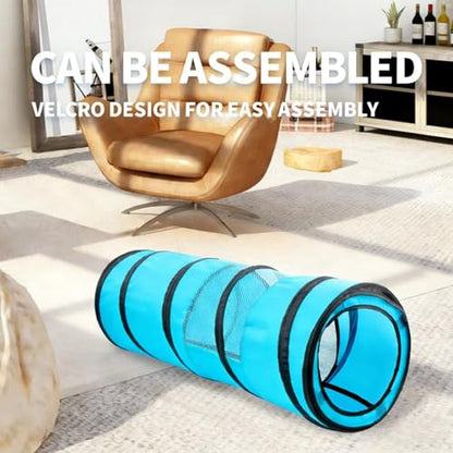 PAWISE Cat Tunnel for Indoor Cats, Collapsible Pet Tube with Peek Hole | Peek hole, tear-proof polyester, 10.5x34.5in, for cats rabbits, blue - size: 34.5in
