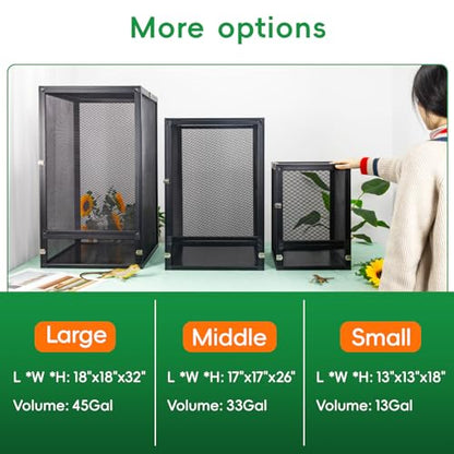33 Gal Foldable Reptile Terrarium for Gecko & Dragon | detachable & foldable design for portability. High airflow mesh. Fits crested geckos, chameleons & dragons - size: 26x17x17 Inch