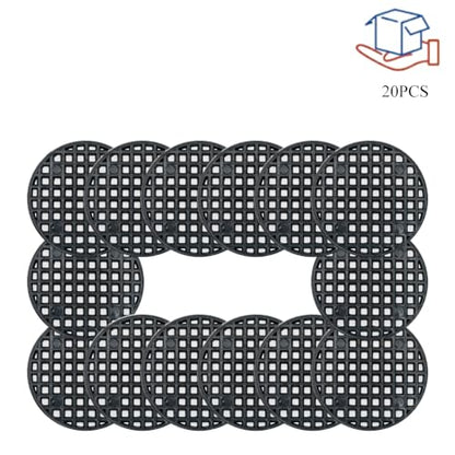 HAHIYO 20PCs 2.6Inch/6.5cm Black Round PP Plastic Flower Pot Hole Mesh Pad Bottom Grid Mat Bonsai Drainage mesh Hole Screens Gasket Prevent Soil Loss Breathable Gasket Drainage Netting for Bonsai - size: Round-2.6In-20P